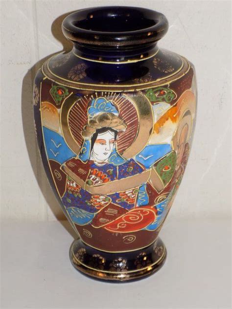 Vintage Hand Painted Japan Vase Gold Cobalt Etsy Hand Painted Vases