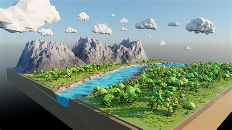3d Model Mountain Scene Vr Ar Low Poly Cgtrader