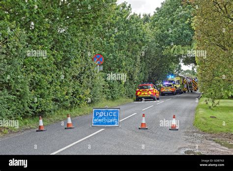 Scene Of A Road Accident On A Rural Road In The Uk Emergency Services