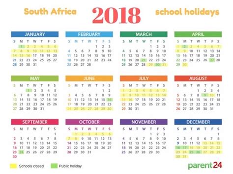 Printable 2018 Sa School Holiday Calendar Parent24