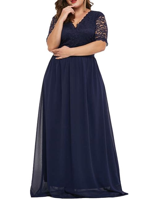 Lalagen Women Plus Size Chiffon Lace Formal Prom Gown Evening Party