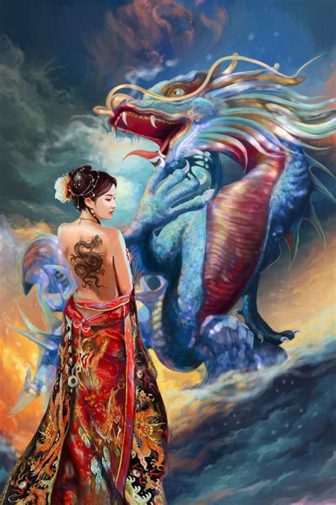 oriental beauty and dragon by a thammasak on deviantart