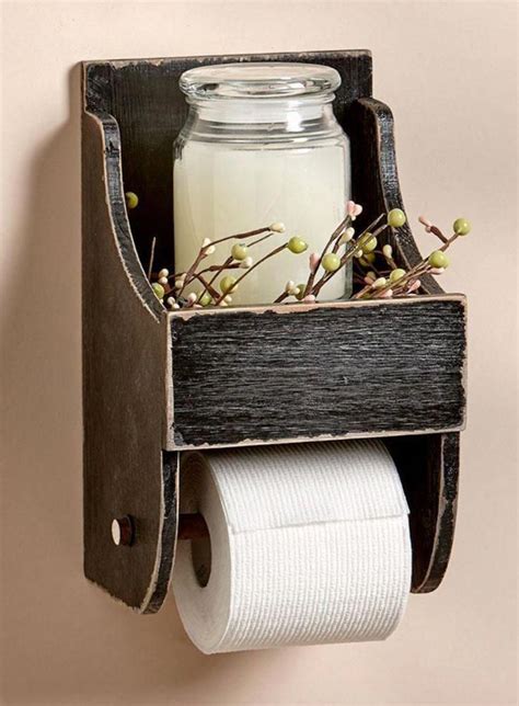 Rustic Toilet Paper Holder With Shelf Country Farmhouse Bathroom Decor