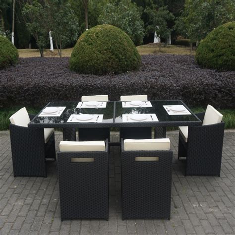 Grade A2 Black Rattan Garden Furniture Garden Table And 6 Chairs