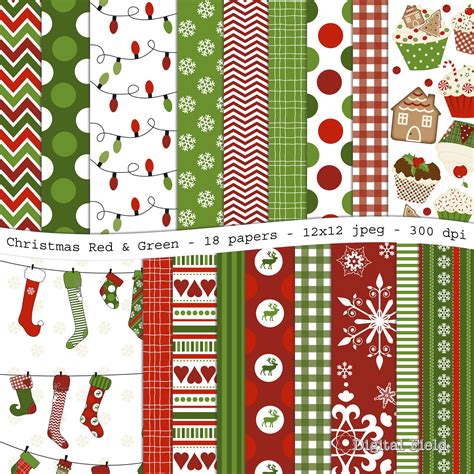 Christmas Digital Scrapbooking Paper Pack 18 Jpeg Red And
