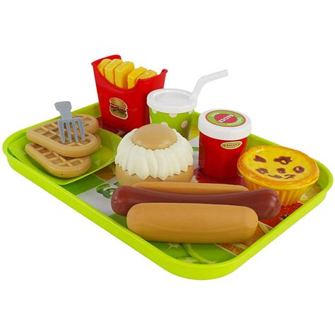Childrens Colorful Pretend Play Toy Food Playset W Tray Cups And Toy