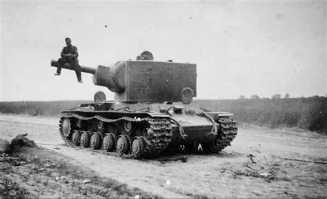 Soviet Kv 2 With Soldier Sitting On Its 152mm Main Gun Eastern Front