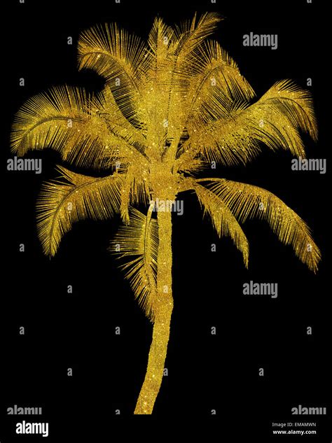 Gold Palm Tree Faux Glitter Metallic Foil Tropical Palms On Black