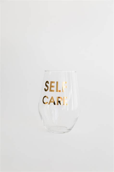 Self Care Gold Foil Stemless Wine Glass Etsy