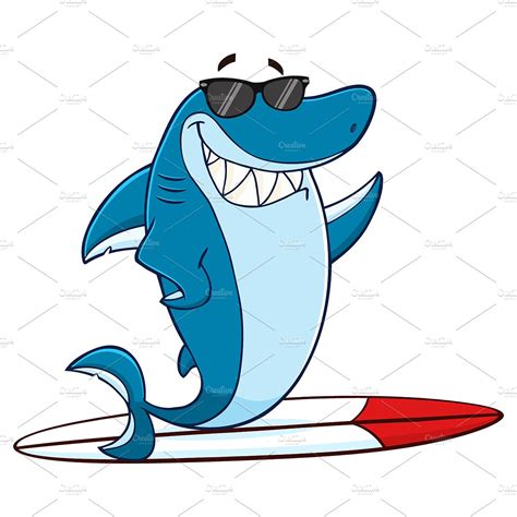 Blue Shark Surfing And Waving Animal Illustrations Creative Market