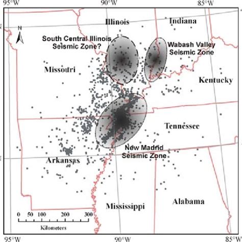 Micro Seismicity Magnitudes Between 1 And 4 Of The New Madrid Seismic
