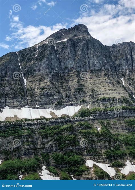 Rocky Snowy Mountain At Glacier National Park In Montana Stock Image