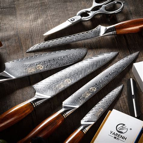 Premium Damascus Steel Kitchen Knives Set With Block Etsy