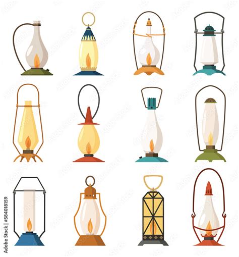 Vintage Camping Lantern Set Different Oil Lamp Collection Various