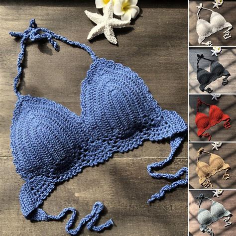 women crochet bralette knit bra boho beach bikini halter cami my xxx hot girl