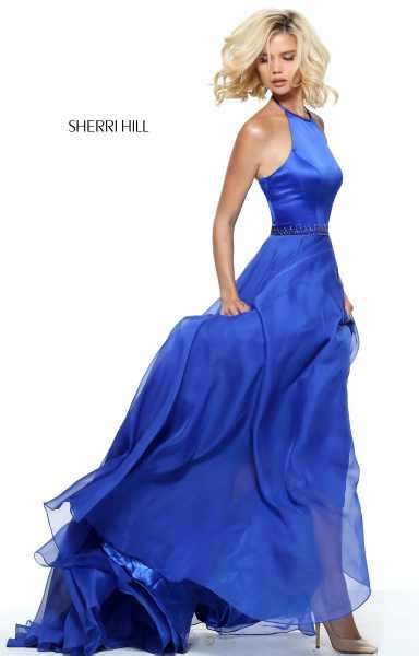 Sherri Hill 50971 Satin And Chiffon Halter With Beaded Waist Prom Dress