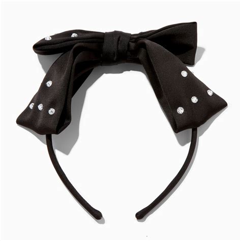 Claires Club Black Bedazzled Bow Headband Claires