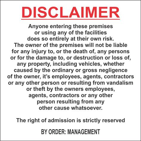 Disclaimer Notice Safety Sign Dis002 Safety Sign Online