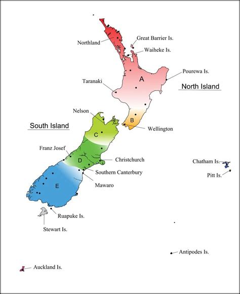 Map of New Zealand indicating the geographical regions discussed and ...