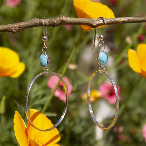 Omerta Jewellery Large Hoop Earrings In Sterling Silver Turquoise