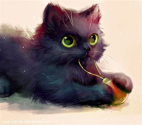 Anime Cat Black Green Eyes Ornament Cute Animal Drawings Cute Cats