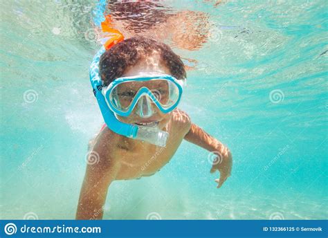 Happy Kid Boy Snorkeling In Clear Blue Sea Stock Image Image Of Enjoy