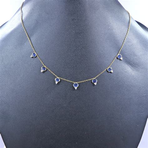 Amazing Necklace Of Blue Sapphire And Diamond Gold Plated 925 Etsy