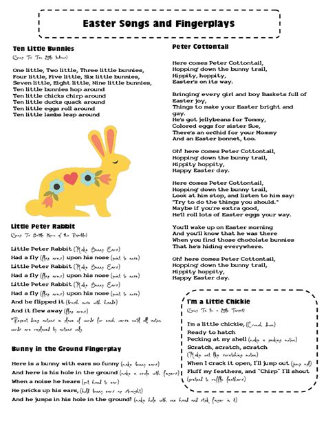 Movement songs are an excellent way to work on specific gross motor skills such as bilateral coordination, crossing midline plus getting bonus proprioceptive and vestibular input. Mrs Home Ec: Easter Songs and Fingerplays - better late ...