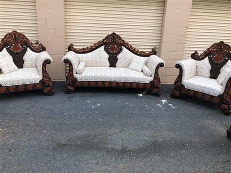 Maharaja Style Traditional Wooden Carved 5 Seater Sofa Set 3 Pcs