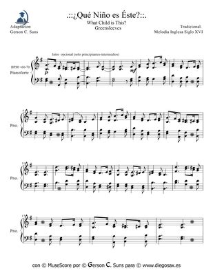 Greensleeves (beginners) (beginners version) trad. Greensleeves Piano sheet music Traditional English folk What Child Is This? Piano music score ...