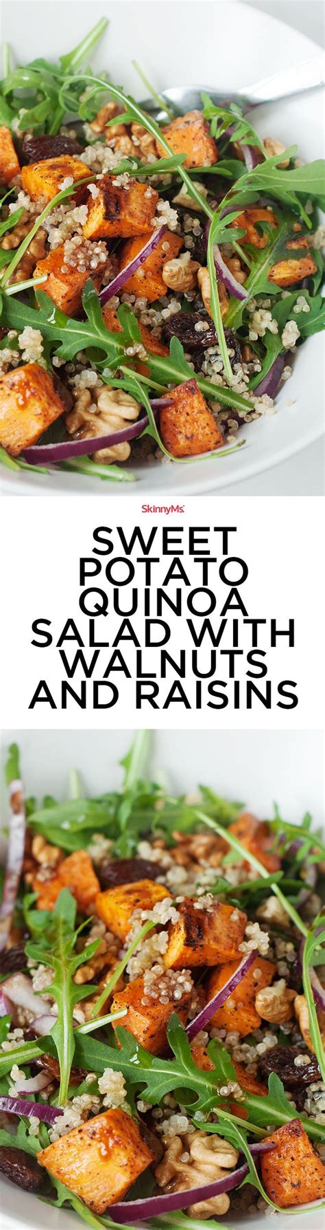 This delicious salad requires some prep work, but you can make a few batches at a time and enjoy it throughout the week. Sweet Potato Quinoa Salad with Walnuts and Raisins | Recipe | Vegetarian recipes, Healthy recipes