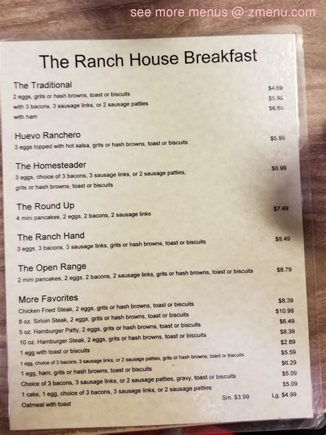Menu At The Ranch House Restaurant Hereford Us 60