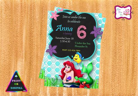 Little Mermaid Invitation Mermaid Disney Princess Ariel Invite The