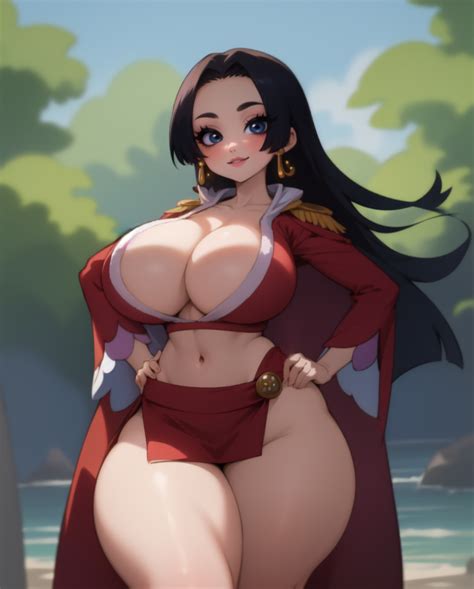 Rule 34 1girls Ai Generated Black Hair Blue Eyes Boa Hancock Breasts Cleavage Clothed Clothing