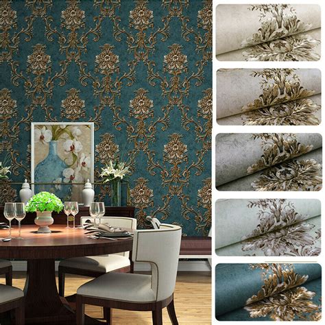10m 3d Vintage Luxury Gold Damask Wallpaper Embossed Textured Non Woven