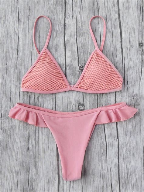 Shop Flounce Detail Triangle Bikini Set Online Shein Offers Flounce Detail Triangle Bikini Set