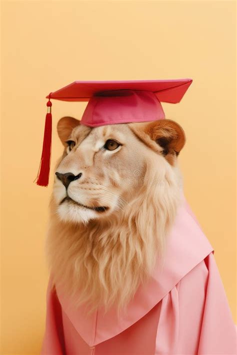 Lion In Graduation Cap And Gown Realistic Portrait Generative Ai