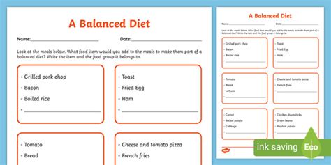 Intermediate the first page offers a picture of healthy nutritions people need in a day. Balanced Diet Activity - Importance of Eating Balanced Meals