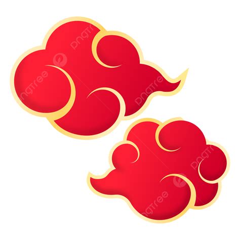 набор красных китайских облаков с золотым комбинированным цветом png китайское облако