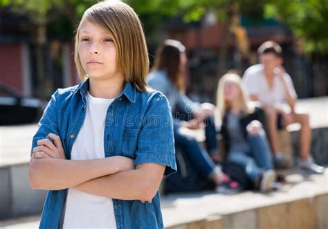 Sad Boy Teenager Standing Lonely Outdoors Stock Image Image Of