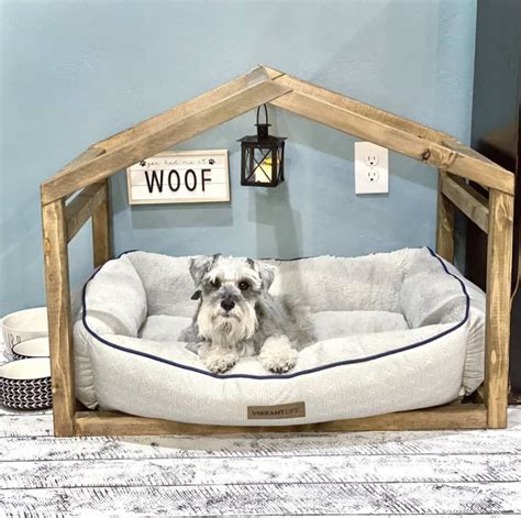 House Shaped Wood Frame Surrounding Cushioned Dog Bed Dog Bed Frame