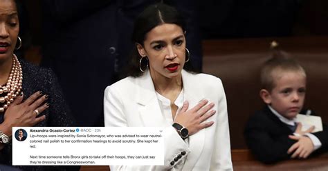 Rep Alexandria Ocasio Cortez Explains Why She Wore Red Lipstick And Gold Hoop Earrings To