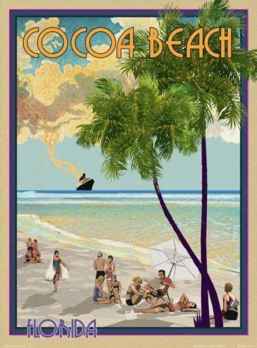 Cocoa Beach Fl Vintage Art Deco Style Travel Poster By Aurelio Grisanty