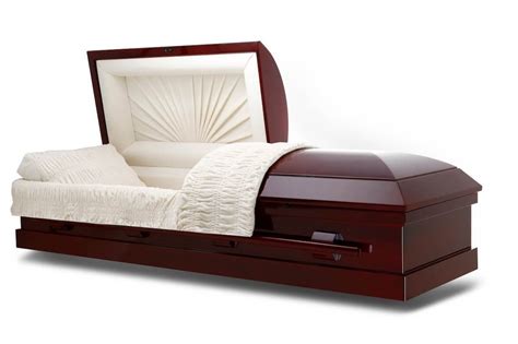 Classic Mahogany Veneer Wood Casket With Ivory Velvet Interior