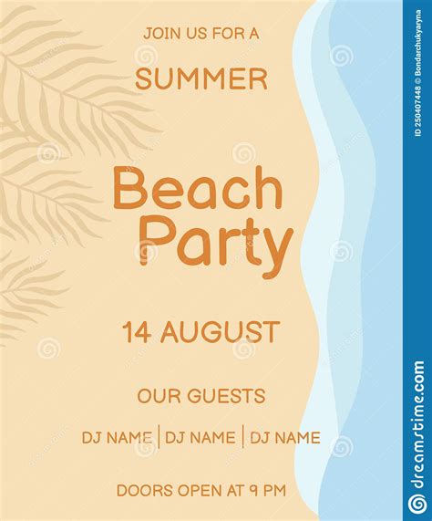 Beach Party Poster Template Top View On Beach Sand Palm Leaves And