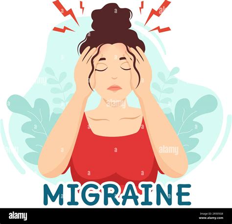 Migraine Vector Illustration People Suffers From Headaches Stress And