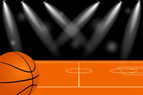Modern Basketball Court With Shining Lights On Black Background