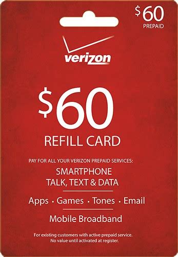 The verizon credit card offers impressive rewards value and service discounts, but it's only worth applying if you'll stick with the verizon visa® card. Verizon Wireless Prepaid $60 Top-Up Prepaid Card Red VERIZON 60 CARD - Best Buy