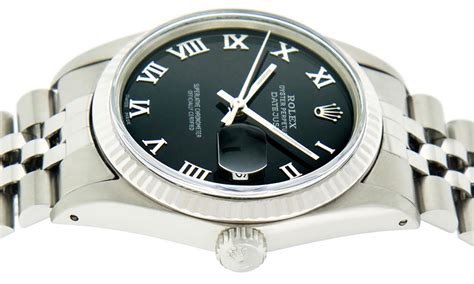 Rolex Mens Stainless Steel Black Roman Datejust 36mm Wriswatch Datejust
