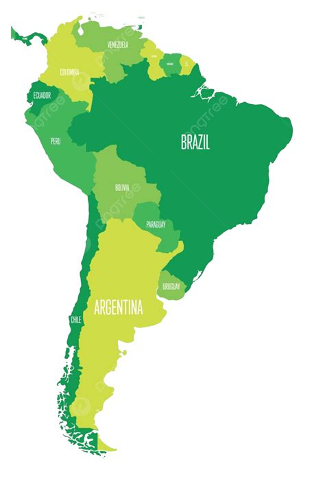 Simple Flat South America Map With Green Country Labels Vector Latin